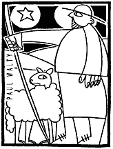 Berger et agneau, dessin en encre de chine par Paul Walty
